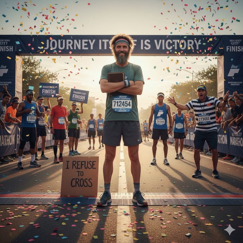 Philosopher wins marathon by refusing to cross finish line, claiming “journey itself is&nbsp;victory”&nbsp;