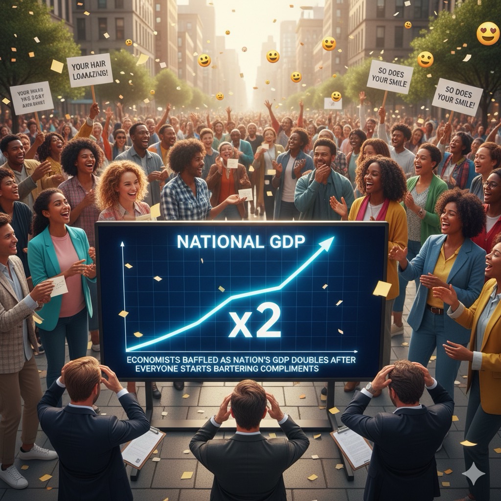 Economists baffled as nation’s GDP doubles after everyone starts bartering&nbsp;compliments